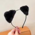 Diadema de orejas de gato de felpa negra bonito accesorio de pelo suave para mujeres moda - Negro