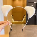 Joli serre-tête oreilles de chat en peluche blanche pour femmes, doux et mignon au quotidien. - Blanc