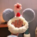 Cute plush Mickey ears headband for face washing, soft coral fleece makeup hair band. - Light Blue