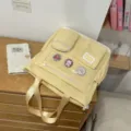 Borsa tote in tela estetica carina con finestra trasparente e spille per studenti - Giallo (Senza Ciondolo)