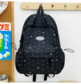Japanese style black backpack with cute white polka dots and bows, large capacity school bag. - No Pendant / L / Black