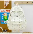 Japanese style cute polka dot school backpack for teenage girls casual book bag white large. - No Pendant / L / Beige