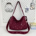 Vintage corduroy polka dot crossbody shoulder bag for women, casual autumn winter daily commute. - Red (Without Pendant)