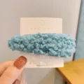 Blue plush hair clip for women, soft shearling duckbill hairpin, cute winter fuzzy side clip. - Teardrop Snap Clip / Blue