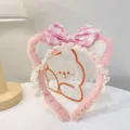 Diadema de orejas de gato de felpa rosa con lazo de cuadros y encaje estilo lolita. - Diadema Rosa