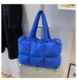 Blue puffer quilted tote bag, soft cotton padded shoulder bag, stylish casual pillow handbag. - No Pendant / Blue