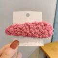 Pink plush hair clip for women, cute curly fleece duckbill clip, sweet autumn winter hair accessory. - Teardrop Snap Clip / Rose Red