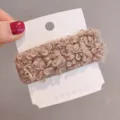 Cozy brown plush hair clip fluffy teddy fleece side clip winter hair accessories for women - Square BB Clip / Brown