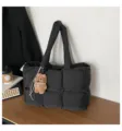 Black quilted puffer tote bag soft padded pillow shoulder bag with cute dog charm. - With Pendant / Black