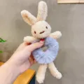 Chouchou cheveux lapin peluche mignon doux duveteux attache queue de cheval fille douce. - Chouchou Lapin Gris Bleu
