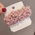 Autumn winter pink plush hair clip fluffy lamb wool side hairpin cute sweet hair accessories - Square BB Clip / Pink