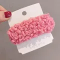 Pink plush hair clip, cute fuzzy fleece barrette, soft autumn winter hair accessory for women. - Square BB Clip / Rose Red