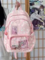 Pink star ita bag with clear window for pins and cute anime design, ideal for daily school. - No Pendant / Pink