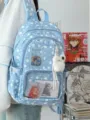Japanese sweet star ita backpack with clear window for pins and casual school daily wear - With Charm / Blue