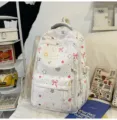 Cute college style lightweight backpack for school girls, casual travel daypack with cute prints - White (No Pendant)