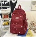College style lightweight cute school backpack for teen girls, casual multi-pocket travel red bag - Red (Without Pendant)