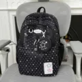 Black and white star print backpack, casual student school bag with mini coin purse daily use - No Pendant / Black