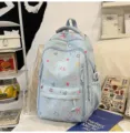 Cute light blue student backpack with star patterns, lightweight casual school bag for daily commute. - Blue (No Pendant)