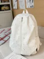 White star print backpack casual daily school bag sweet style minimalist design travel rucksack - L / White