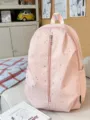 Pink star print fashion backpack for women, cute sweet casual style daily school bag - L / Pink