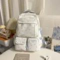 Korean ins style colorful star print school backpack for students, sweet casual daypack - Blue (Without Pendant Stars)