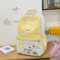 Zaino carino a pois per studenti con ricamo di gatto e tasche spaziose per la scuola. - senza ciondolo / Giallo