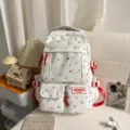 Korean style ins red star print white backpack school bag for students casual sweet daypack - Red (No Pendant No Star)