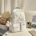 Korean ins star print school backpack sweet style student bookbag with plush stars - Gray With Pendant Stars