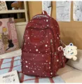 Japanese style literary fresh backpack casual versatile lightweight school bag for students - Large With Pendant / Red