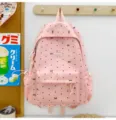 Pink polka dot bow backpack, cute Japanese style casual daypack for school students daily use. - No Pendant / L / Pink
