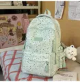 Japanese style cute light green star print backpack casual campus student school book bag - Large With Pendant / Green