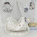 White corduroy polka dot shoulder bag, large capacity casual messenger bag for daily use. - Off-White With Charm