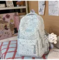 Japanese fresh style light blue star printed backpack for school commute casual daily use - Large With Pendant / Blue
