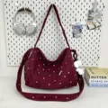 Retro corduroy polka dot shoulder bag for women, large capacity casual crossbody tote bag. - Red With Charm