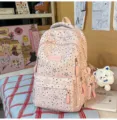 Pink star print canvas backpack stylish casual school bag daypack for student daily use - Large With Pendant / Pink