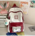 Cute polka dot ita bag with transparent front pocket, sweet style backpack for daily use. - Red + Bow Bone + Greedy Bear