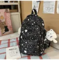 Japanese style literary casual black backpack with cute white stars for daily commuting. - Small Without Pendant / Black