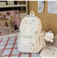 Japanese style aesthetic white star print backpack casual campus student daily commute bag - Small Without Pendant / White