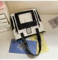 Cute black and white polka dot ita bag with clear window, large capacity backpack and handbag - Tutoring Bag Black