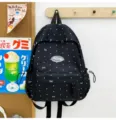 Japanese style minimalist polka dot bow backpack, large capacity school bag for students. - No Pendant / S / Black