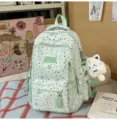 Japanese style sweet fresh canvas backpack with star print, cute laptop school bag for teens. - Small Without Pendant / Green