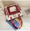 Sweet style red and white ita bag with transparent window, large capacity canvas shoulder bag. - Red Tutoring Bag