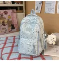 Japanese literary style star pattern backpack, casual lightweight school bag for daily use. - Small Without Pendant / Blue