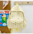 Cute Japanese minimalist yellow backpack with polka dot and bow print, large capacity school bag. - No Pendant / S / Yellow