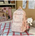 Japanese style sweet pink star print backpack lightweight school bag for students and commuting. - Small Without Pendant / Pink