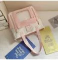 Pink and white canvas ita bag with clear window pocket, sweet style daily backpack and tote bag. - Pink Tutoring Bag