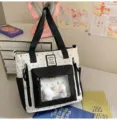 Korean style polka dot canvas tote ita bag with clear window pocket for display pins - Black Tutoring Bag + Bow Bone