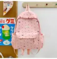 Pink polka dot school backpack for students, cute bow pattern casual daypack with large capacity. - No Pendant / S / Pink