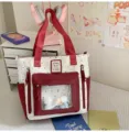 Cute white and red polka dot canvas ita bag with clear front pocket for daily use. - Red Tutoring Bag + Bow Bone