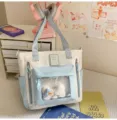 Korean style ins sweet canvas tote bag large capacity ita bag with clear window for casual use - Blue Tutoring Bag + Bow Bone